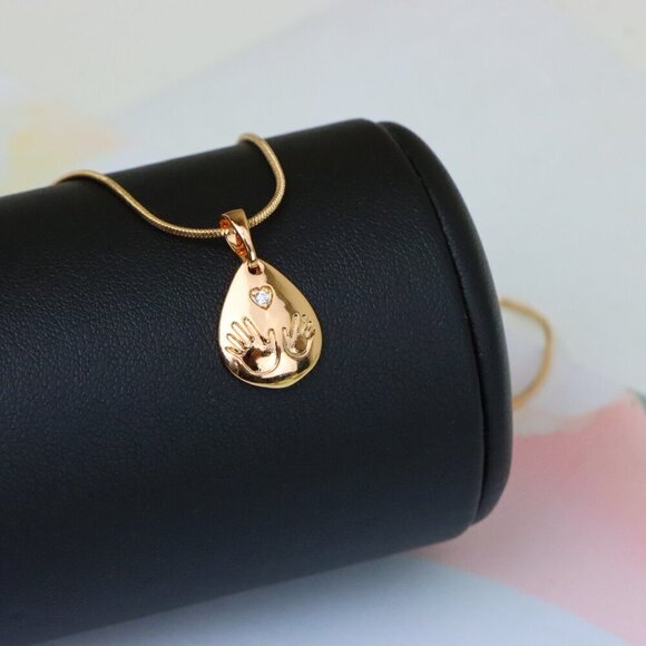 "Rose Gold Teardrop Pendant with Hand Imprint & Heart Accent Design, XPPT1382 - Picture 6 of 13
